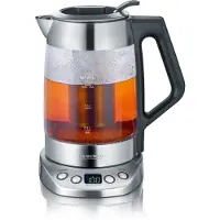 Severin Glas Tee- und Wasserkocher Deluxe WK 3479 aus Edelstahl, gebürstetschwarzsilber Wasserkocher Wasserkocher Mit Temperatureinstellung Wasserkocher Edelstahl Wasserkocher Glas