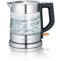 Severin Wasserkocher WK 3468, 1,0 Liter, 2.200 Watt, Glas‑Edelstahl‑Kombination, Anti‑Kalk‑Sieb, Dampfstopp‑Automatik, Edelstahlabdeckung Heizelement, edelstahl (gebürstet)/schwarz