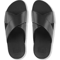 FitFlop Lulu Leather Cross Slides Open Teen - Zwart - Maat 37