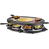 Princess 162700 Raclette 8 Oval Grill Party, 8 Person(en), Schwarz, Edelstahl, Oval, 430 x 300 mm, Drehregler, 2 m