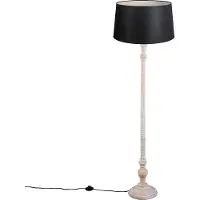 QAZQA Landhaus Stehlampe beige mit schwarzem Leinenschirm - Classico