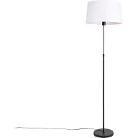 QAZQA Schwarze Stehlampe mit weißem Leinenschirm 45 cm verstellbar - Parte