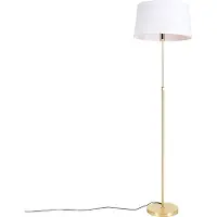 QAZQA Stehlampe Gold Messing mit Leinenschirm Weiß 45 cm Parte