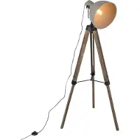 QAZQA Industrielle Stehlampe auf Holzstativ mit Grauem Schirm Laos