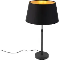 QAZQA - Modern Tischlampe schwarz mit Schirm schwarz mit Gold I Messing 35 cm - Parte I Wohnzimmer I Schlafzimmer I Nachttischleuchte - Baumwolle Zylinder I Länglich I Rund - LED geeignet E27