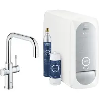 GROHE Blue Home Einhand-Spültischarmatur Starter Kit, Ausladung 223mm, U-Auslauf, mit Filter- und Kühlfunktion, 31456001, Farbe: Chrom