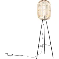 QAZQA Ländliche Stehleuchte schwarz mit Rattan - Manila