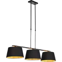 QAZQA - Modern Hängelampe I Pendellampe I Pendelleuchte mit Baumwollschirmen schwarz mit Gold I Messing 3-flammig2 cm - Combi 3-flammig Deluxe I Wohnzimmer I Schlafzimmer - Baumwolle Länglich I Rund -