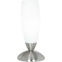 Eglo Tischlampe Slim, Tischleuchte, Nachttischlampe aus Metall und Glas, Wohnzimmerlampe in Nickel-Matt, Weiß, Lampe mit Schalter, E14 Fassung