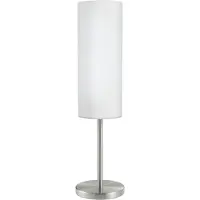 Eglo Tischlampe Troy 3, 1 flammige Tischleuchte, Nachttischlampe aus Metall in Silber und Glas in weiß satiniert, E27 Fassung, inkl. Schalter