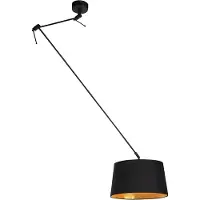 QAZQA Hängelampe mit Baumwollschirm schwarz mit Gold 35 cm - Blitz I schwarz