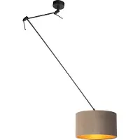 QAZQA Hängelampe mit Samtschirm taupe mit Gold 35 cm - Blitz I schwarz