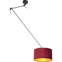 QAZQA Hängelampe mit Veloursschirm rot mit Gold 35 cm - Blitz I schwarz