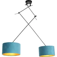 QAZQA Hängelampe mit Samtschirmen blau mit Gold 35 cm - Blitz II schwarz