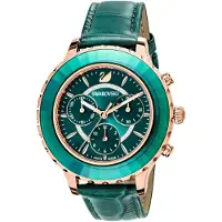 Swarovski Octea Lux Chrono Uhr, Lederarmband, Grün, Rose-Gold Tone PVD 5452498