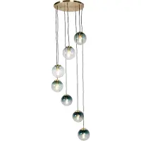 QAZQA - Art Deco Art Deco Hängelampe I Pendellampe I Pendelleuchte Messing 7-Licht - Pallon I Wohnzimmer I Schlafzimmer - Glas Kugel I Kugelförmig I Länglich - LED geeignet E27
