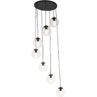 QAZQA - Art Deco Art Deco Hängelampe I Pendellampe I Pendelleuchte schwarz 7-Licht - Pallon I Wohnzimmer I Schlafzimmer - Glas Kugel I Kugelförmig I Länglich - LED geeignet E27