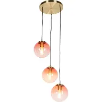 QAZQA - Art Deco Art Deco Hängelampe I Pendellampe I Pendelleuchte Messing 45 cm 3-flammig-hellrosa - Pallon I Wohnzimmer I Schlafzimmer - Glas Kugel I Kugelförmig I Länglich - LED geeignet E27