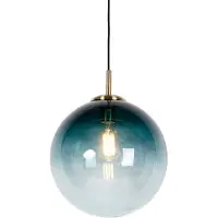QAZQA Art Deco Hängelampe Messing mit ozeanblauem Glas 33 cm - Pallon