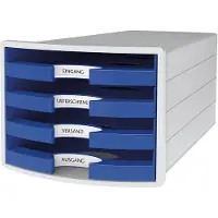HAN Schubladenbox Impuls 2.0, 4 Schubladen, Format A4, stapelbar, offen, grau/blau