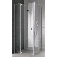 Kermi Pendeltür 1-flügelig mit Festfeld rechts für Nische und Ecke „RAYA“ Glas Klar, Profile Silber Mattglanz, BV: 843 - 883 mm GAK: 830 - 860 mm WE: 843 - 883 mm H: 2000 mm