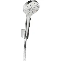 Hansgrohe Duschbrause "Crometta", (Brauseschlauch, Handbrause, Brausehalter), 10cm, mit Duschschlauch 160cm, Weiß/chrom
