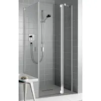 Kermi Duschtür 1-flügelig mit Festfeld rechts für Ecke „RAYA“ Glas Klar, Profile Silber Mattglanz, BV: 870 - 900 mm GAK: 855 - 885 mm WE: 880 - 910 mm H: 2000 mm