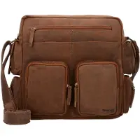 Greenland Nature Leder Schultertasche Businesstasche mit Laptopfach Monte Casual-Bag XL Brown braun