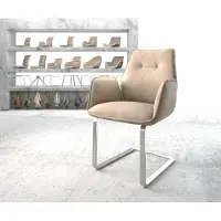 DELIFE Freischwinger Zoa-Flex Mikrofaser Beige Vintage Freischwinger flach Edelstahl Taschenfederkern