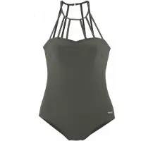 Bruno Banani Badeanzug , Damen, Gr. 36, Cup C/D, grün (oliv), Polyamid, Badeanzüge Badeanzug, mit eleganter Ausschnittvariante