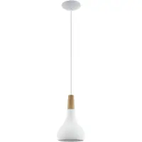 Eglo Pendellampe Sabinar, Pendelleuchte aus Stahl und Holz, Hängelampe in Weiß, braun, Fassung E27, Ø 18 cm,