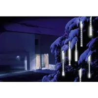 Konstsmide LED Leuchtstäbe Lichtervorhang, 6 Stäbe, funkelnder Schneeeffekt, 60 warm weiße Dioden, 9V Außentrafo, transparentes Kabel - 2765-103