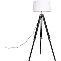 QAZQA Stehlampe schwarz mit weißem Leinenschirm 45 cm - Tripod