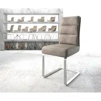 DELIFE Freischwinger Pela-Flex Mikrofaser Taupe Vintage Freischwinger flach Edelstahl Taschenfederkern