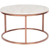 Beliani Couchtisch Beige mit Kupfer 43 x 70 cm Edelstahl MDF Platte Metallgestell Marmor Optik Glänzend Rund Modern