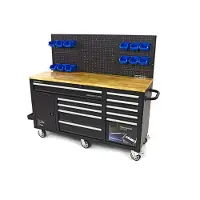 HBM Werkbank 158 cm mit 10 Schubladen, Tür und Rückwand, schwarz