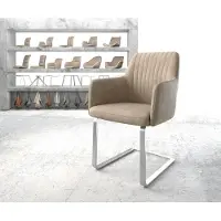DELIFE Freischwinger Greg-Flex Mikrofaser Beige Vintage Freischwinger flach Edelstahl Taschenfederkern