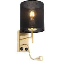 QAZQA Art Deco Wandlampe Gold mit schwarzem Baumwollschirm - Stacca