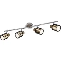 Globo Lighting Strahler Metall verchromt, holzoptik, Glas opal, Metall schwarz, beweglich, LxBxH: 700x100x145mm, exkl. 4x E14 40W 230V