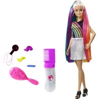 Barbie Regenbogen Glitzerhaar Puppe (blond), Anziehpuppe mit bunten Haaren