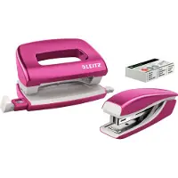 Leitz Heftgerät + Locher WOW 5561 SET, pink