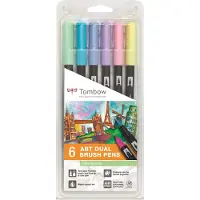 Tombow ABT-6P-2, Fein, 6 Farben, Blau, Minze, Pink, Violett, Gelb, Pinsel/feine Spitze, Mehrfarbig, Rund
