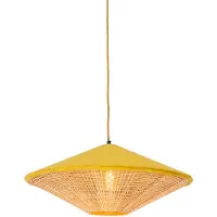 QAZQA - Landhaus I Vintage I Rustikal Landhaus-Pendelleuchte I Esstisch I Esszimmer I Pendellampe I Hängelampe I Pendellampe I Pendelleuchte I Lampe I Leuchte Gelb Samt mit Rattan 60cm - Frills Can I