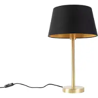 QAZQA - Klassisch I Antik Klassische Tischlampe Messing mit schwarzem Schirm 32 cm - Simplo I Wohnzimmer I Schlafzimmer - Textil Rund - LED geeignet E27