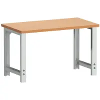 Bott Werkbank cubio, manuell höhenverstellbar, Rotbuche-Arbeitsplatte, B 1500 x T 750 x H 740–1140 mm, bis 800 kg, Stahl, lichtgrau