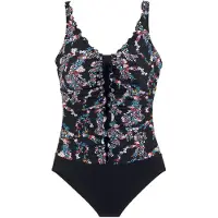 Petite fleur Badeanzug , Damen, Gr. 38, Cup E, schwarz (schwarz, bedruckt), Polyamid, geblümt, Badeanzüge Badeanzug, mit Shapingeinsatz, mit Unterbrustgummi, mit integrierten Softcups