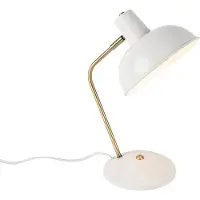QAZQA - Modern Retro-Tischleuchte I Tischlampe I Lampe I Leuchte Weiß mit Bronze 38cm - Milou I Wohnzimmer I Schlafzimmer - Stahl Rund - LED geeignet E14