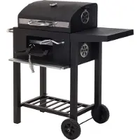 Bigbuy Tragbarer Schwarzer Kohlegrill mit Abdeckung und Rädern - 48,5 x 36 x 96 cm