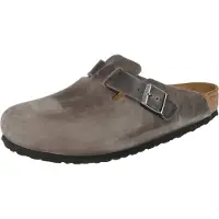 Birkenstock Boston BS 1013255 Iron Uni Pantolette Fettleder Weichbettung NEU - Damenschuhe Pantolette / Zehentrenner, Grau, fettleder