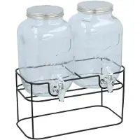 Merkloos Cuisine Elegance Double Beverage Dispenser - Wasserspender 2x4L - Limonadenzapfhahn mit Zapfhahn und Halterung - Wasserhahn 33 x 17 x 32cm - Saftspender - Glas